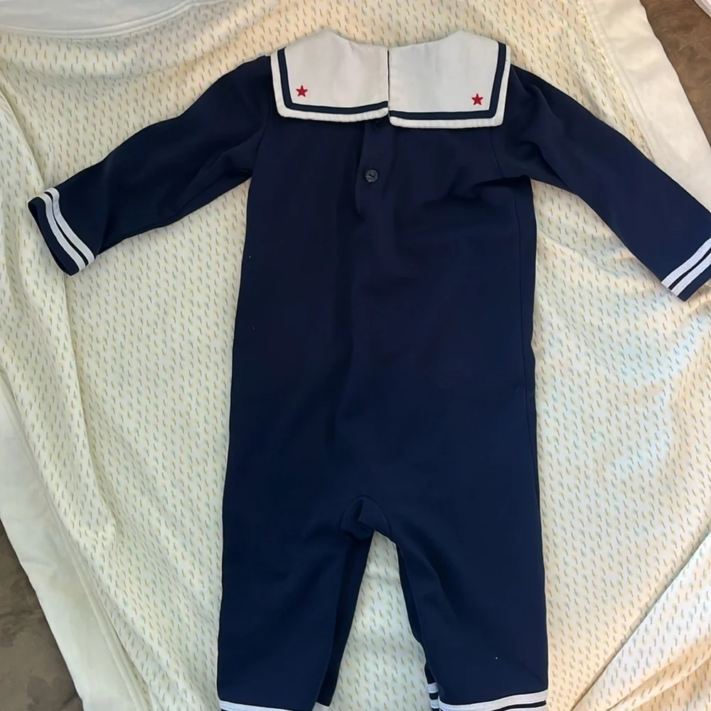 Vintage Ralph Lauren One Piece Nautical Onesie Bow Tie Embroidered RL Logo 9 mos